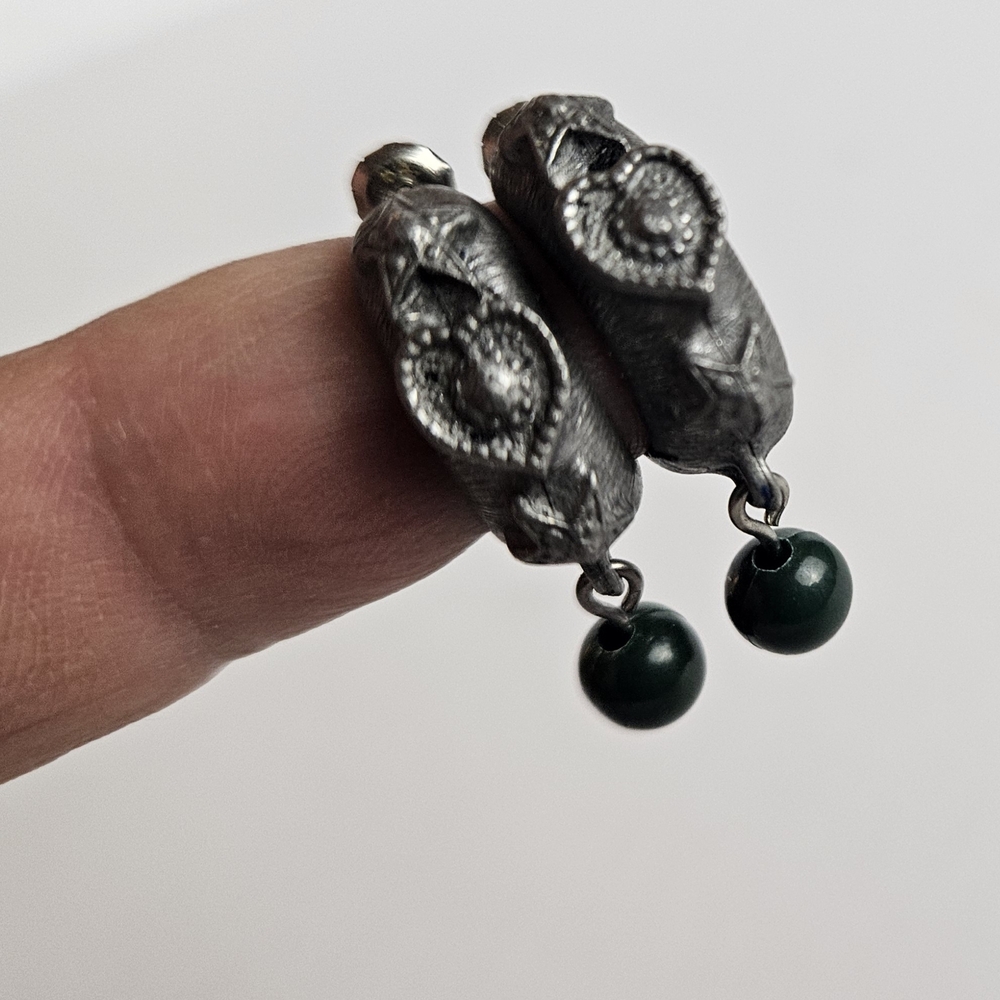 Elegant Silver and Green Hoop Earrings